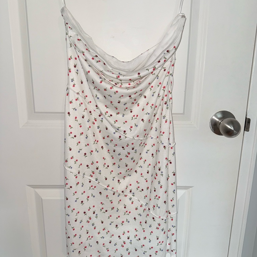 White Floral Strapless Mini Dress - Picture 2 of 5